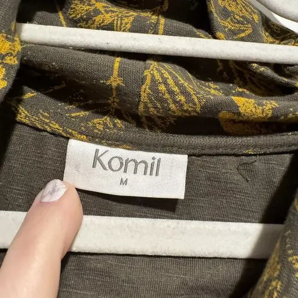 Komil Salvia Print Cowl Neck Tunic Top Cotton Lagenlook Gray Yellow Size Medium - Picture 5 of 7